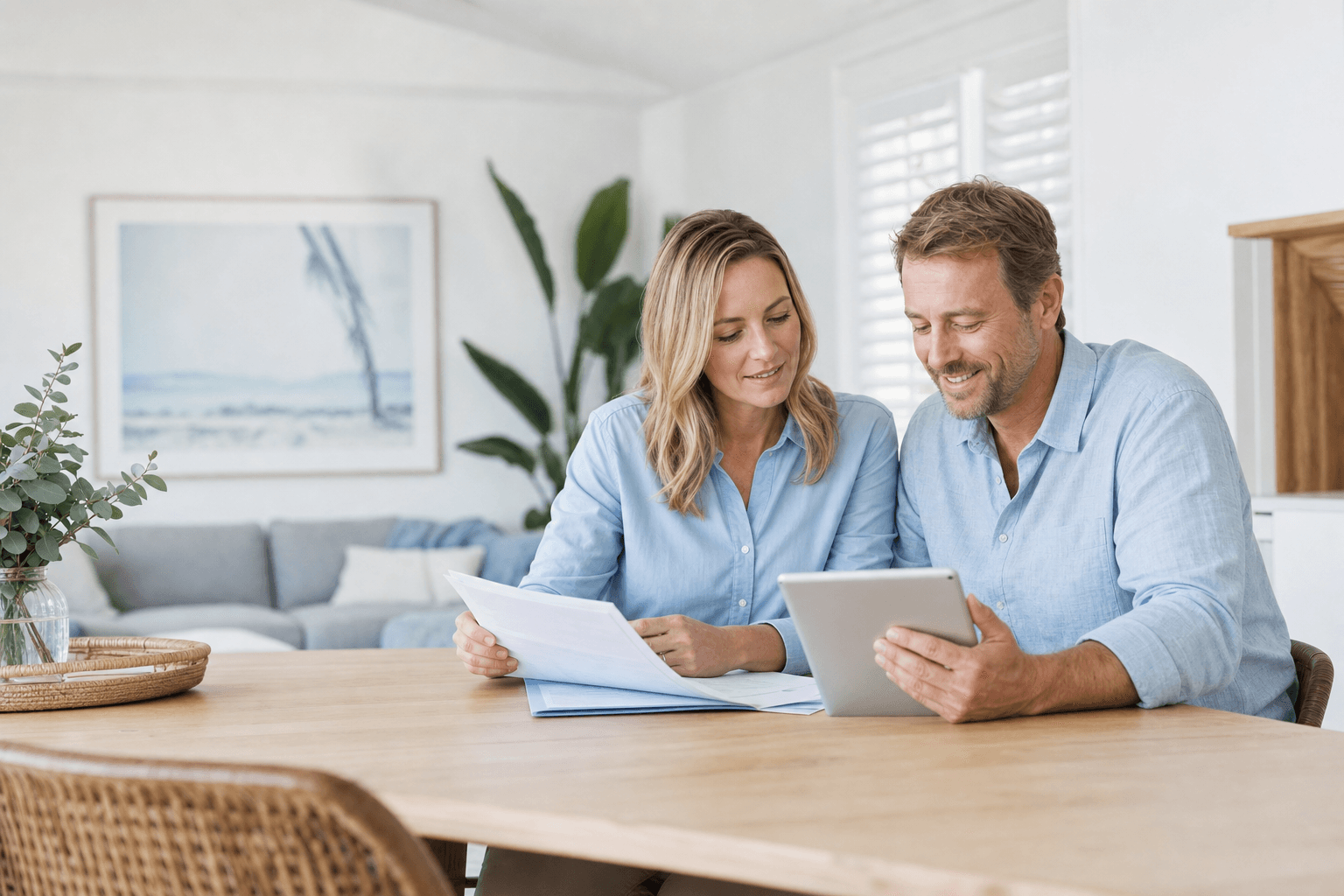 Australian couple discussing a diversified investment strategy