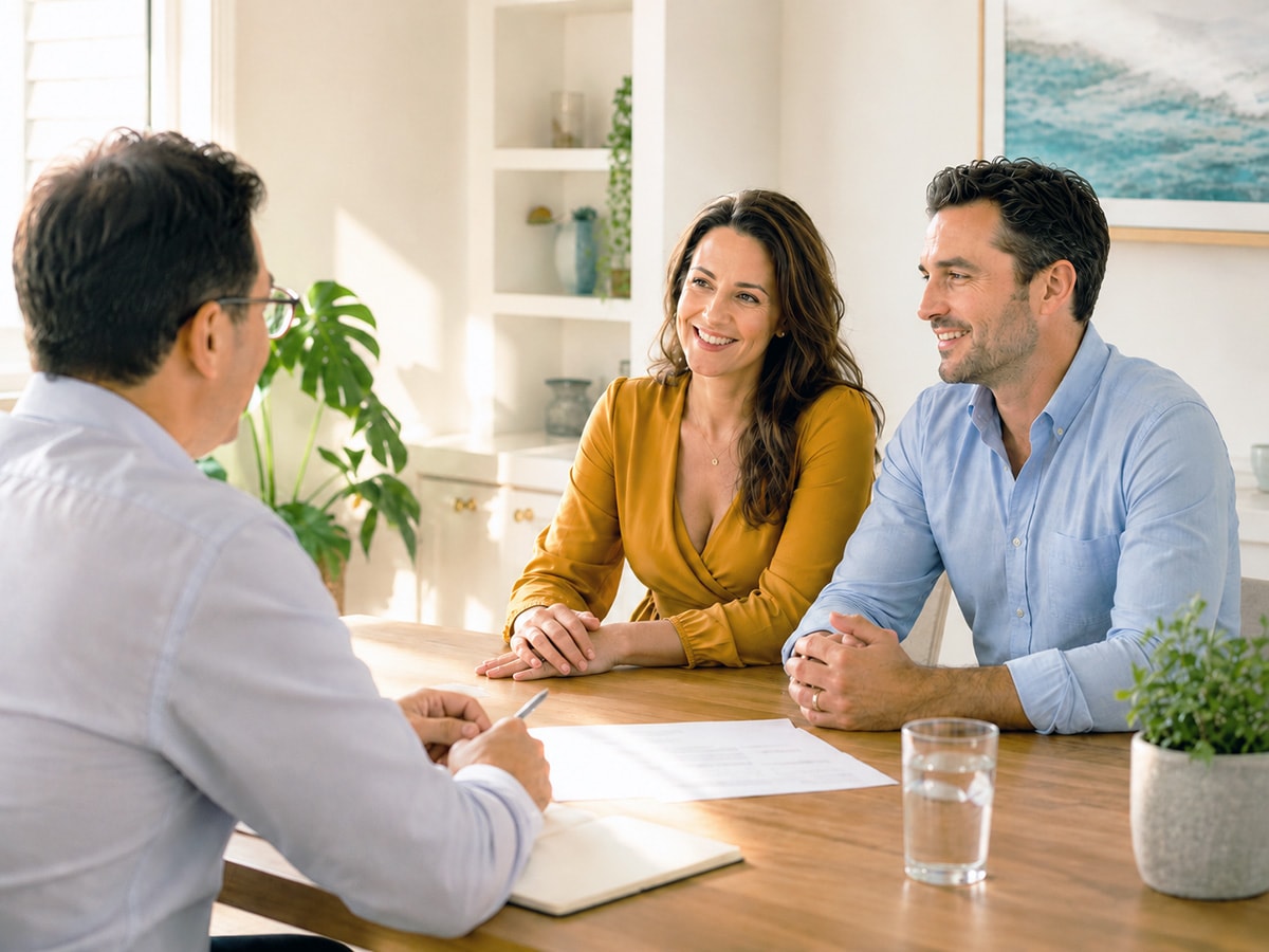 Couple discussing their goals with a financial adviser at home